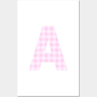 Pink Letter A in Plaid Pattern Background. Posters and Art